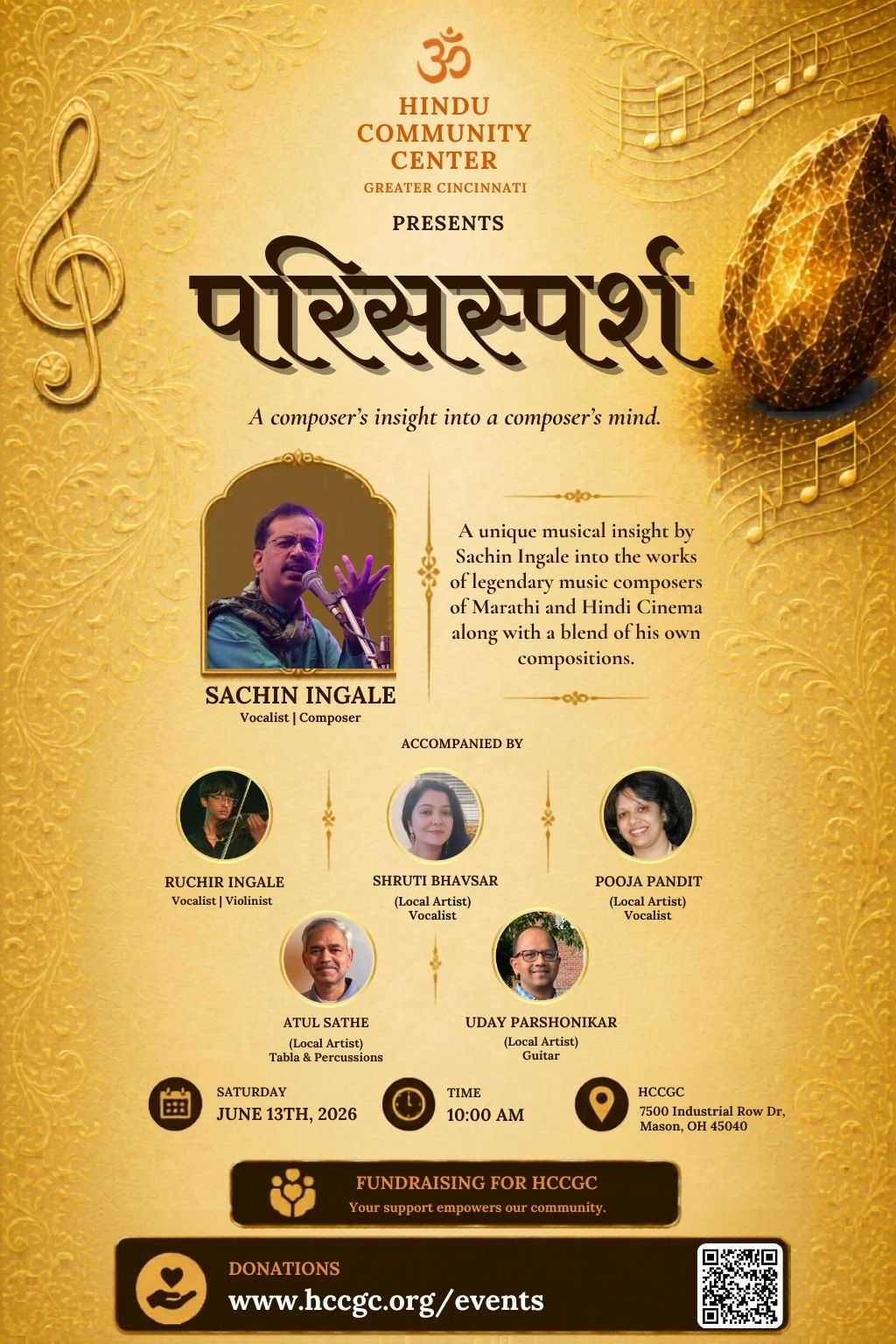 Parisa Sparsha event flyer — Sachin Ingale, June 13 2025 at HCCGC Mason OH